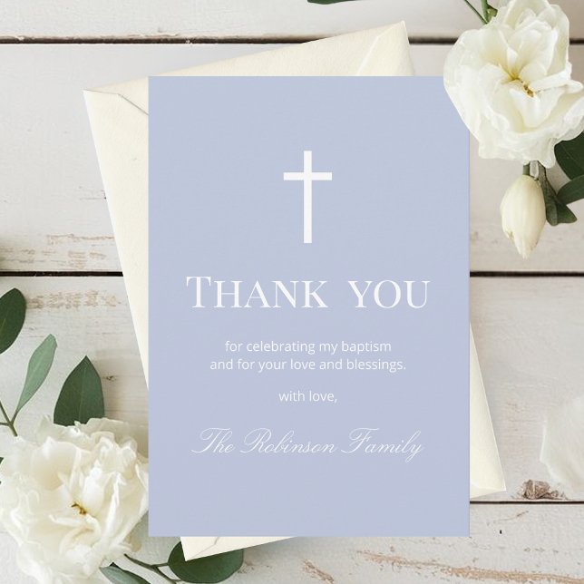 Modern Dusty Blue Baptism  Thank You Card (Creator Uploaded)
