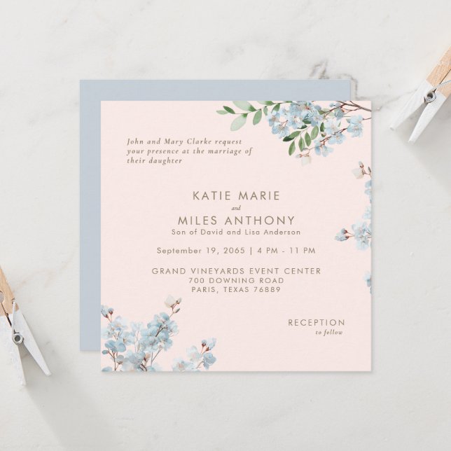 Modern Dusty Blue & Blush Floral Greenery Wedding  (Front/Back In Situ)