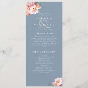 Modern Dusty Blue Blush Floral Wedding Ceremony Programme