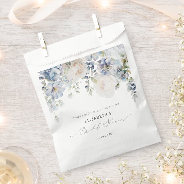Modern Dusty Blue & Blush Pink Bridal Shower Favour Bags (Clipped)