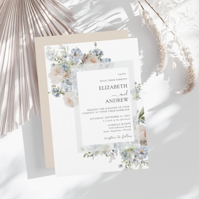 Modern Dusty Blue & Blush Pink Floral Wedding Invitation (Creator Uploaded)