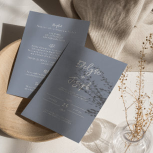 Modern Dusty Blue Boho Chic All In One Wedding Invitation