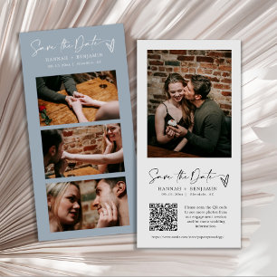 Modern Dusty Blue Boho Photo Booth Strip QR Code Save The Date