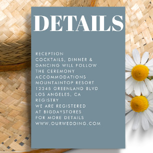 Modern Dusty Blue Bold Typography Wedding Enclosure Card