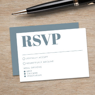 Modern Dusty Blue Bold Typography Wedding RSVP Card