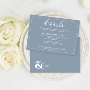 Modern Dusty Blue Border Script Wedding Details Enclosure Card