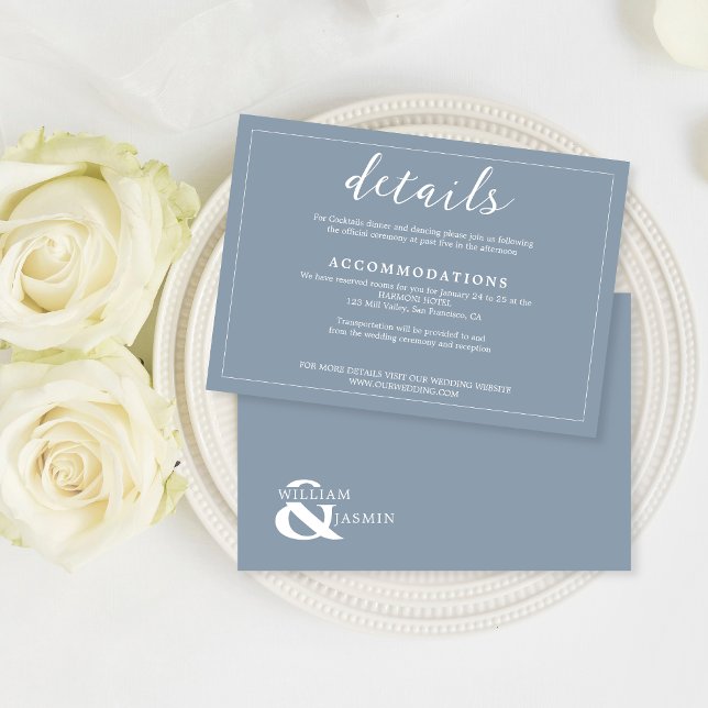 Modern Dusty Blue Border Script Wedding Details Enclosure Card (Creator Uploaded)