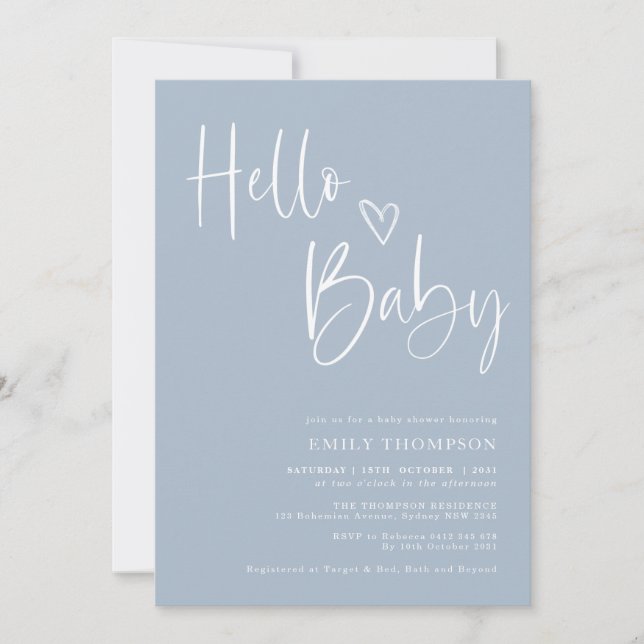 Modern Dusty Blue Boy Baby Shower Invitation (Front)