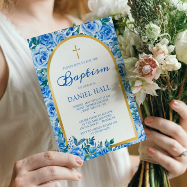 Modern Dusty Blue Boy Baptism Invitation (Creator Uploaded)