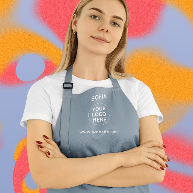 Modern Dusty Blue Business Logo & Text Promo Apron (Creator Uploaded)