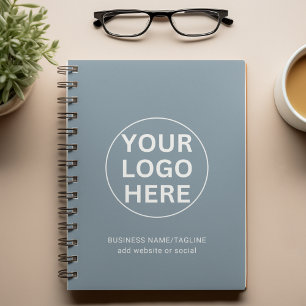 Modern Dusty Blue Business Logo & Text Promo Notebook