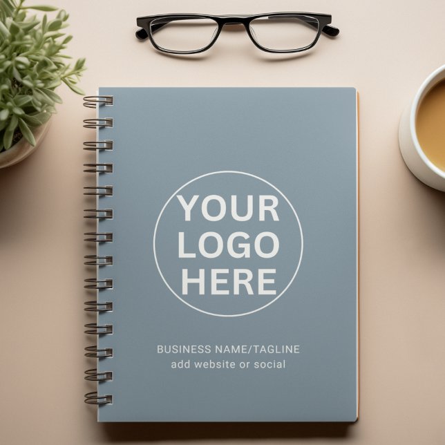 Modern Dusty Blue Business Logo & Text Promo Notebook (Creator Uploaded)