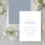 Modern Dusty Blue Calligraphy Wedding Invitation<br><div class="desc">Trendy, elegant and modern, this simple, minimalist dusty blue and white typography wedding design features 'The Wedding Of' in modern calligraphy and Serif text as the main design feature, and is based on our bestselling bridal shower invite. The back of the card features a dusty blue texture. Contact designer for...</div>