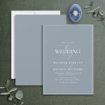 Modern Dusty Blue Calligraphy Wedding Invitation<br><div class="desc">Trendy, elegant and modern, this simple, minimalist dusty blue and white typography wedding design features 'The Wedding Of' in modern calligraphy and Serif text as the main design feature, and is based on our bestselling bridal shower invite. The back of the card features a dusty blue texture. Contact designer for...</div>