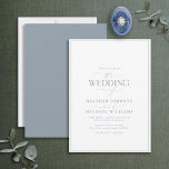 Modern Dusty Blue Calligraphy Wedding Invitation<br><div class="desc">Trendy, elegant and modern, this simple, minimalist dusty blue and white typography wedding design features 'The Wedding Of' in modern calligraphy and Serif text as the main design feature, and is based on our bestselling bridal shower invite. The back of the card features a dusty blue texture. Contact designer for...</div>