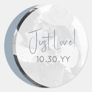 Modern Dusty Blue Casual Just Love Wedding Classic Round Sticker