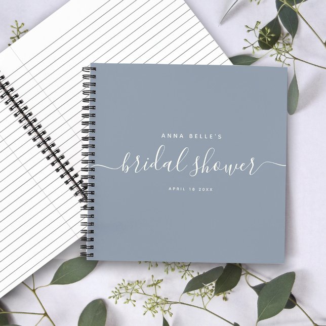 Modern Dusty Blue Chic Script Bridal Shower Guest Notebook (Creator Uploaded)