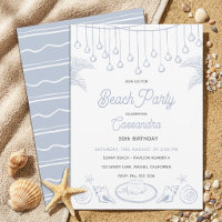 Modern Dusty Blue Coastal Beach Party Birthday