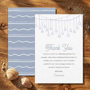 Modern Dusty Blue Coastal Beach Party Birthday Thank You Card