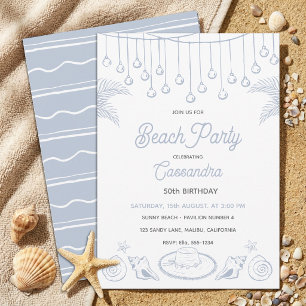 Modern Dusty Blue Coastal Lights Beach Party Birth Invitation