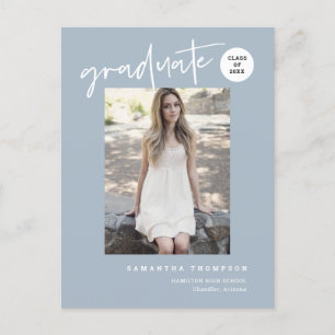 Modern Dusty Blue College High School Grad Photo Postcard