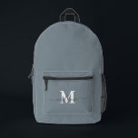 Modern Dusty Blue Custom Monogram Name Printed Backpack<br><div class="desc">Modern Dusty Blue Custom Monogram Name Printed Backpack</div>