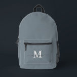 Modern Dusty Blue Custom Monogram Name Printed Backpack<br><div class="desc">Modern Dusty Blue Custom Monogram Name Printed Backpack</div>