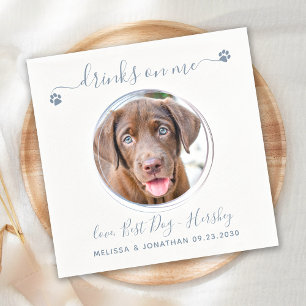 Modern Dusty Blue Custom Pet Photo Dog Wedding Napkin
