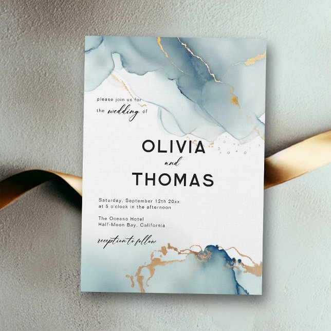 Modern Dusty Blue Elegant Romantic Beach Wedding Invitation (dusty blue beach wedding invitation elegant modern romantic bohemian chic simple classy calligraphy)