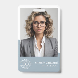 Modern Dusty Blue Employee Photo Company Logo ID Badge