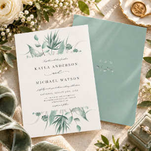 Modern Dusty Blue Eucalyptus Greenery Wedding Invitation