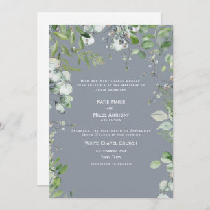 Modern Dusty Blue Eucalyptus Wedding Invitation
