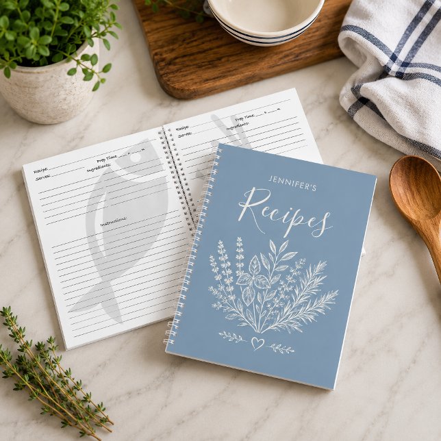 Modern Dusty Blue Family Cookbook Notebook (Preserve your favorite family recipes in style with this personalized recipe journal)