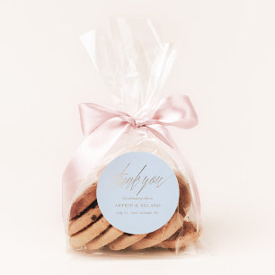 Modern Dusty Blue & Faux Gold Wedding Favour Classic Round Sticker