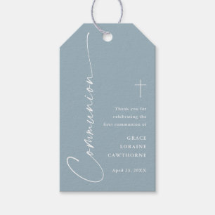 Modern Dusty Blue First Communion Thank You Favor Gift Tags