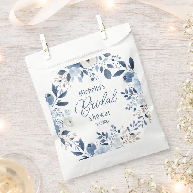 Modern Dusty Blue Floral Boho Bridal Shower Favour Bags (Clipped)