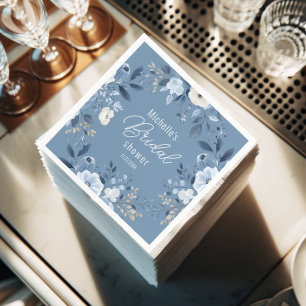 Modern Dusty Blue Floral Boho Bridal Shower Napkin