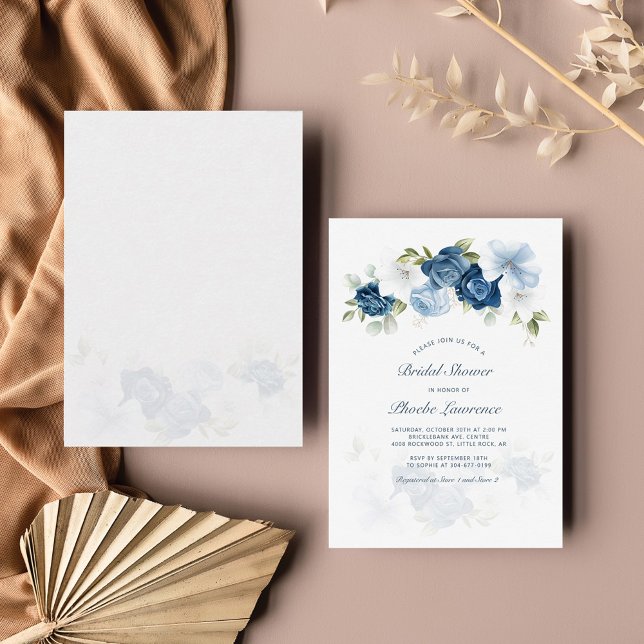 Modern Dusty Blue Floral Bridal Shower Card (Creator Uploaded)