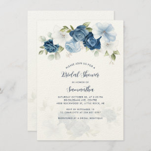 Modern Dusty Blue Floral Bridal Shower Invitation
