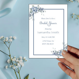 Modern Dusty Blue Floral Bridal Shower  Invitation