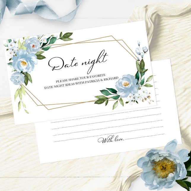 Modern Dusty Blue Floral Date Night Idea Card (Creator Uploaded)
