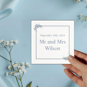 Modern Dusty Blue Floral Dinner Cocktail Napkin