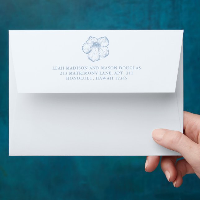 Modern Dusty Blue Floral Elegant Wedding Envelope (Hand)