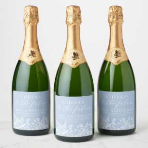 Modern Dusty Blue Floral Future Mrs. Bridal Shower Sparkling Wine Label