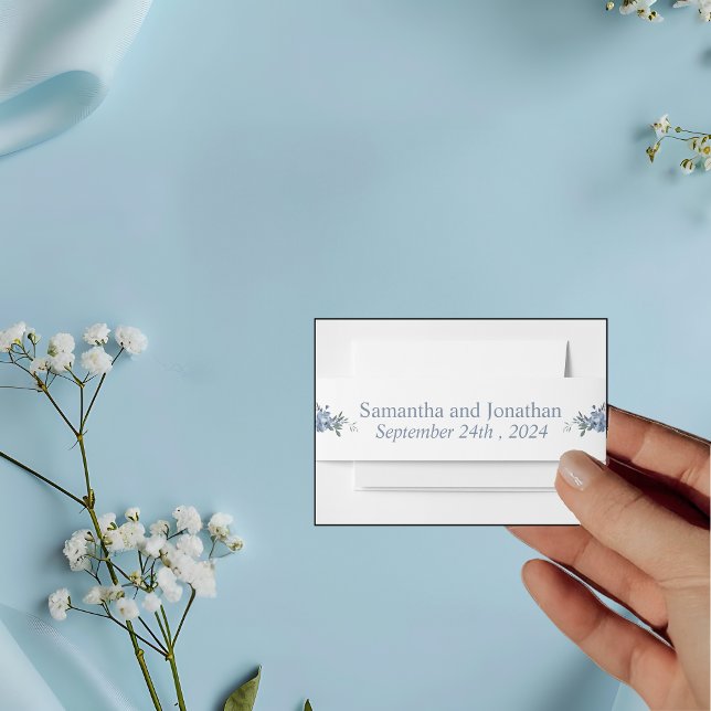 Modern Dusty Blue Floral  Invitation Belly Band (Creator Uploaded)