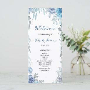 Modern Dusty Blue Floral Order of Service