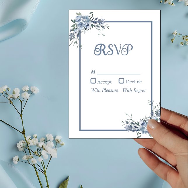 Modern Dusty Blue Floral RSVP Card (Creator Uploaded)