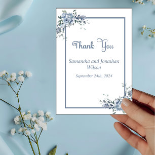 Modern Dusty Blue Floral Thank You Card