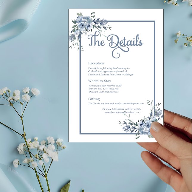 Modern Dusty Blue Floral Wedding Details Card (Creator Uploaded)