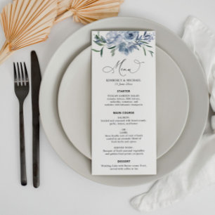 modern dusty blue floral wedding  menu